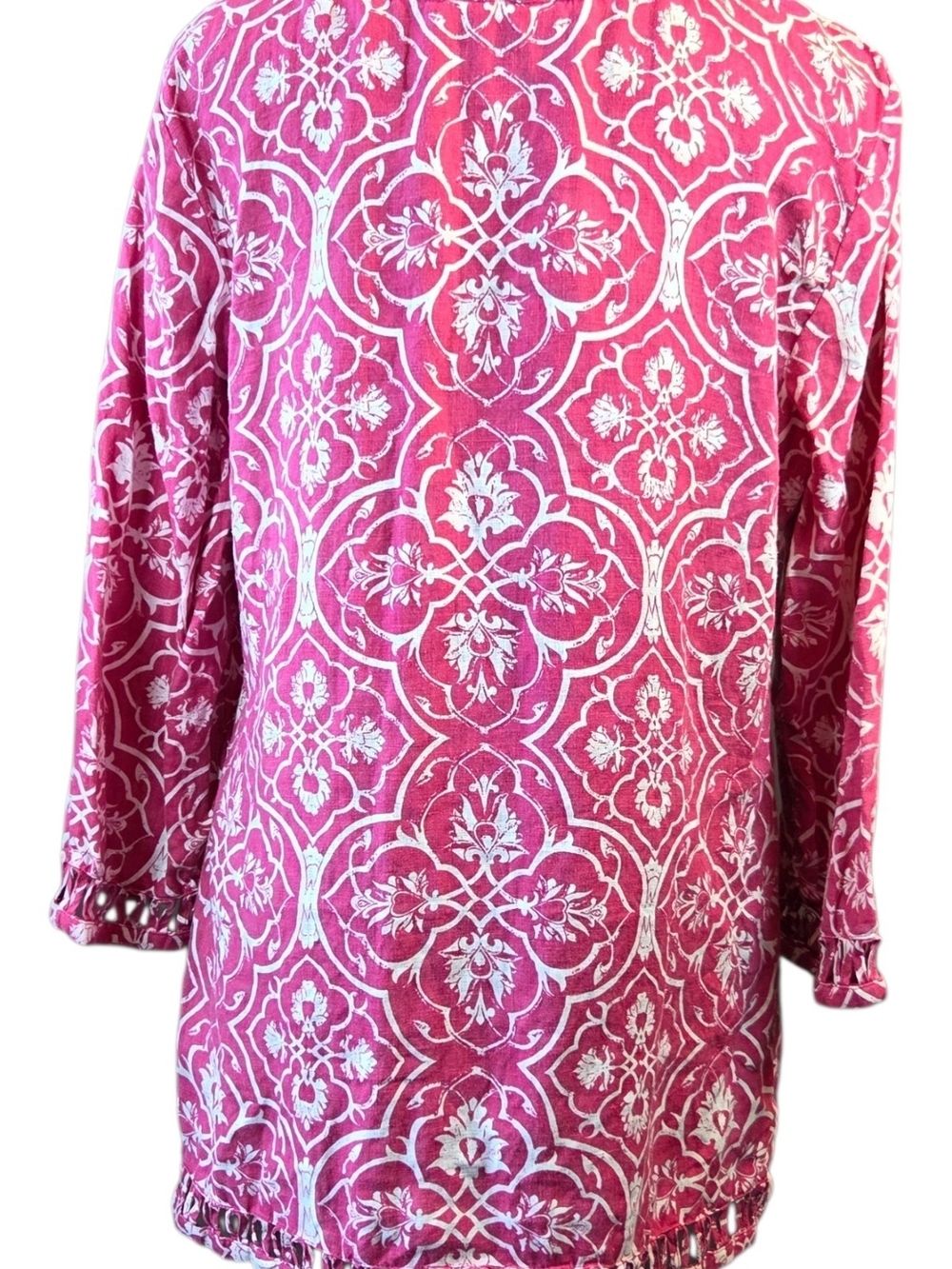 Style & Co. Pink Printed V-Neck Long-Sleeve Linen Tunic Size 12P - Picture 3 of 7
